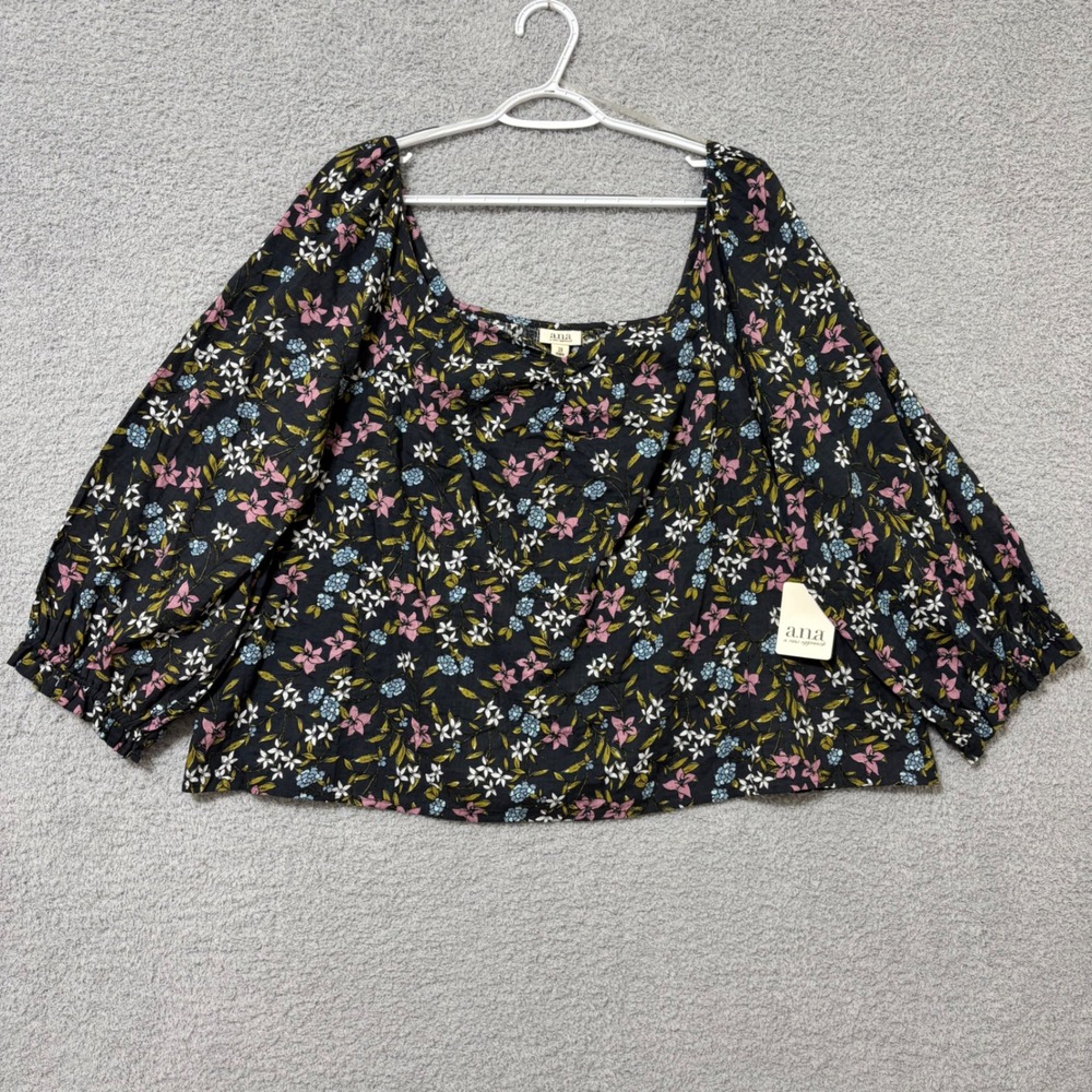 Casual Work Floral Square Neck Blouse Puff Sleeve Top Lightweight 2X NWT